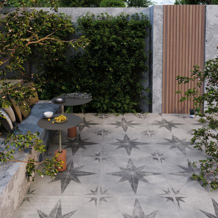 Turin Black Star Matt Porcelain Outdoor Tile - 610x610mm