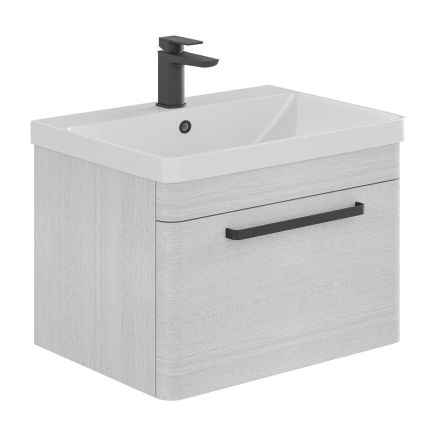 Esk White Wall Hung Vanity Unit and Basin with Black Handles 800mm