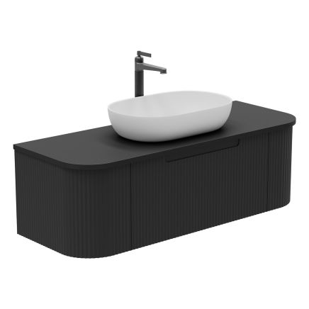 Soar Ribbed Black Wall Hung Vanity Unit and Black Worktop 1200mm