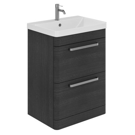 Esk Black Floor Standing Vanity Unit and Basin with Brushed Nickel Handles 600mm