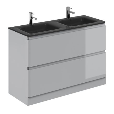 Neon Gloss Light Grey Floor Standing Vanity Unit with Grey Glass Basin 1200mm