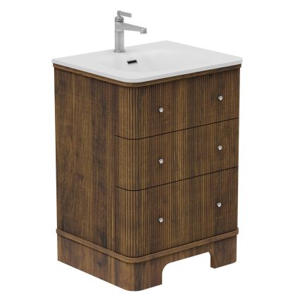 Hayward Walnut Ribbed Floor Standing Vanity Unit 600mm