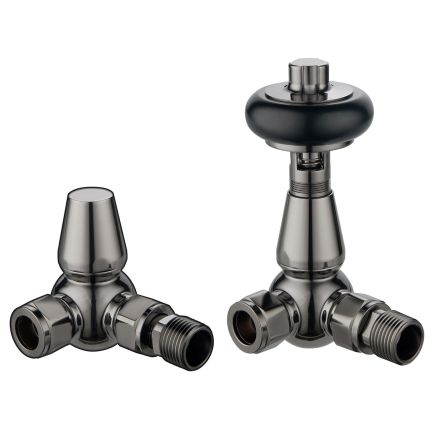 Black Nickel Wooden Head Corner Pair of Radiator Valves