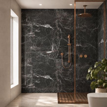 Pristina Obsidian Grey Marble Waterproof PVC Shower Wall Panel 1000x2400mm
