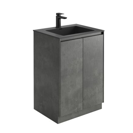 Odion Concrete Floor Standing Vanity Unit with Black Basin 600mm