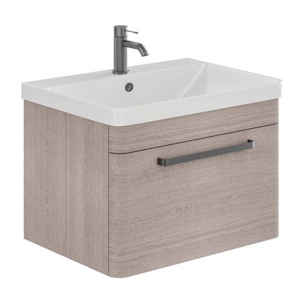 Esk Stone Grey Wall Hung Vanity Unit and Basin with Gunmetal Handles 800mm