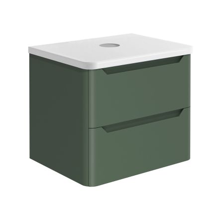 Ellis Forest Green Wall Hung Vanity Unit with White Worktop 500mm