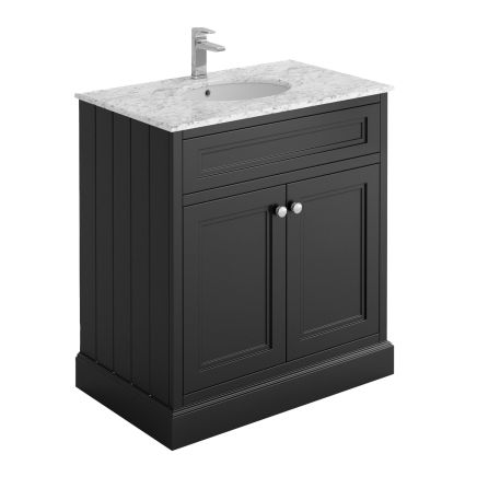 Richmond Black Floor Standing Traditional Vanity Unit with White Marble Top 800mm