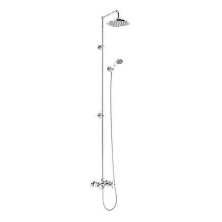 Burlington exposed dual outlet bar valve chrome shower with Extended Rigid Riser and white accents
