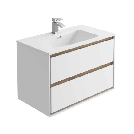 Newbury Matt White and Sawn Oak Wall Hung Vanity Unit 800mm