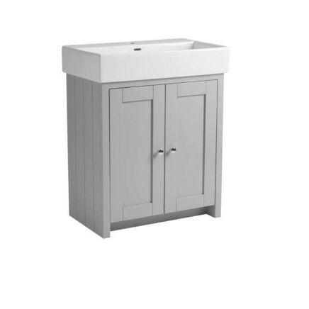Tavistock Lansdown Pebble Grey Floor Standing Vanity Unit with Two Tap Hole Basin 575mm