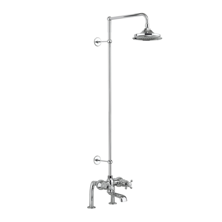 Burlington Tay Chrome Thermostatic Bath Deck Mounted Twin Control Shower Mixer Pack with White Accent and 9" Shower Head