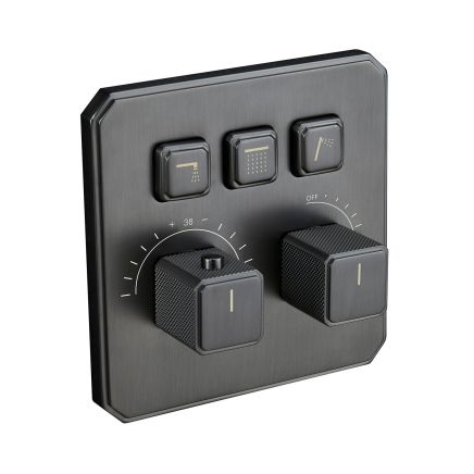 Flint Gunmetal Square Concealed Thermostatic Shower Valve With Triple Outlet