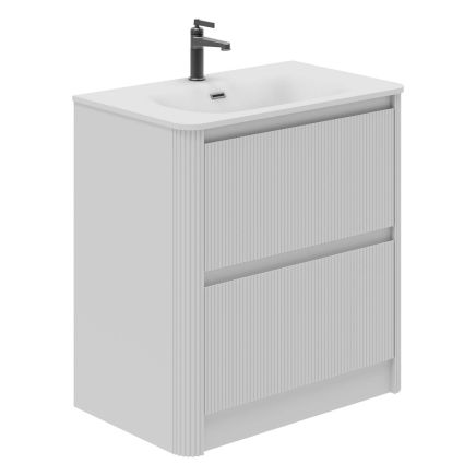 Wish White Ribbed Floorstanding Vanity Unit with 2 Drawers and White Solid Surface Basin  - 800mm Size