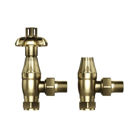 Antique Brass Metal Head Angled Pair of Radiator Valves