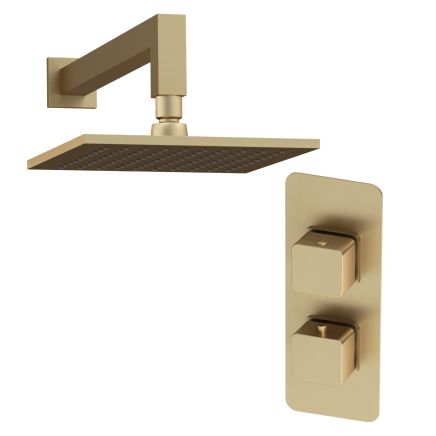 Liva Brushed Gold Concealed Shower Valve & Fixed Shower Head Pack