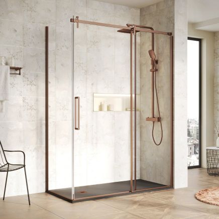Ryland Brushed Bronze Sliding Shower Door 1400mm