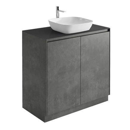 Odion 900mm Floor Standing Vanity Unit in Concrete with Black Worktop