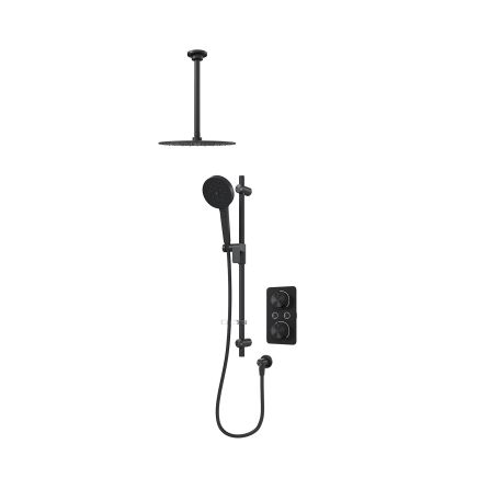 Aqualisa S1 Matt Black Smart Digital Shower Dual Outlet (Slide Rail Kit with Fixed Ceiling Head) HP/Combi