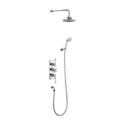 Burlington Trent Chrome Thermostatic Dual Outlet Concealed Shower Valve , Fixed Shower Arm, Handset & Holder with Hose with Rose