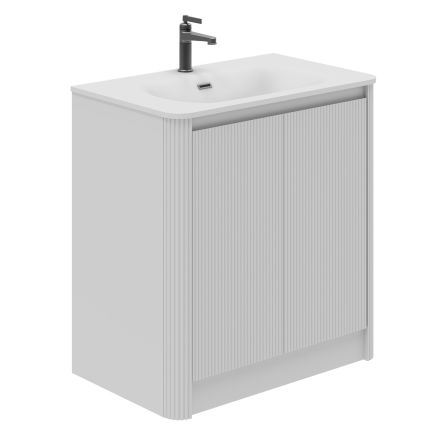 Wish Ribbed Floorstanding Vanity Unit with Doors in White with White Basin