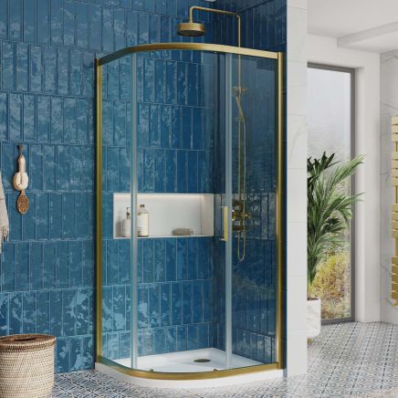Fabio Brushed Gold Sliding Shower Door Quadrant 800x800mm