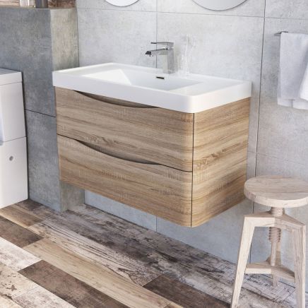 Erin Light Oak Wall Hung Vanity Unit with Resin Basin 900mm