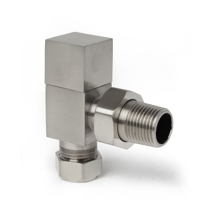 Square Brushed Nickel Angled Pair of Radiator Valves