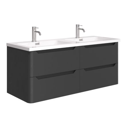 Ellis Matt Black Wall Hung Double Vanity Unit with Ceramic Basin 1200mm