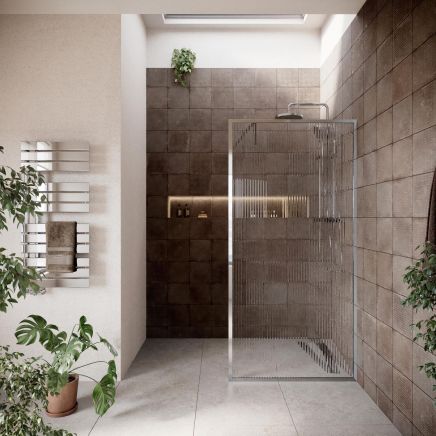 Amien Chrome Fluted Glass Shower Screen 980mm