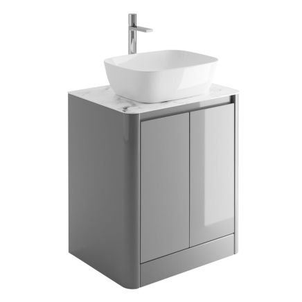 Callerton Light Grey Floor Standing Vanity Unit with White Marble Worktop 650mm