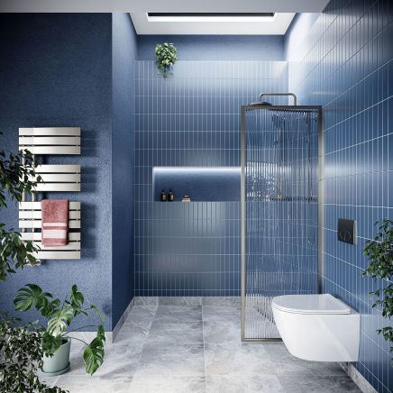 Amien Brushed Nickel Framed Fluted Glass Shower Screen - 680mm