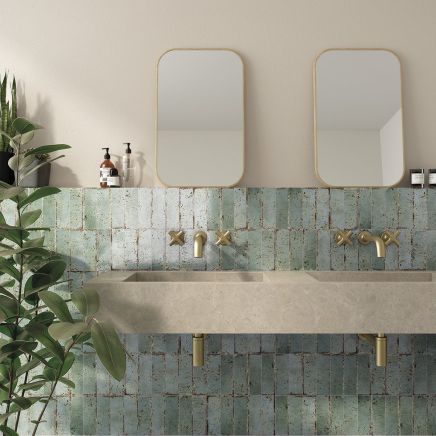 Monza Turquesa Blue Glossy Porcelain Brick Tile - 65x200mm