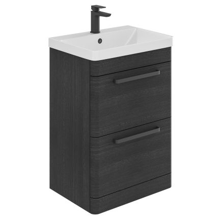 Esk Black Floor Standing Vanity Unit and Basin with Black Handles 500mm