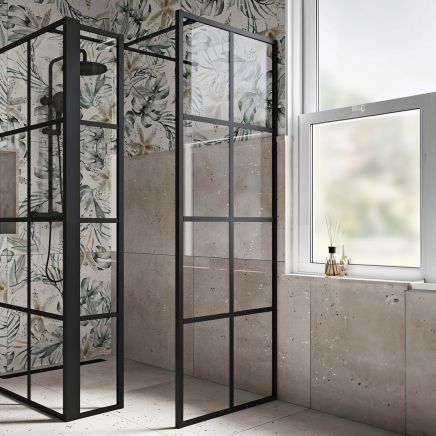 Amien Matt Black Grid Framed Shower Screen 680mm