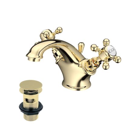 Grosvenor Gold Basin Mixer Tap & Waste