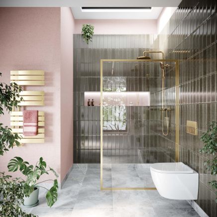 Amien Brushed Gold Framed Clear Glass Shower Screen