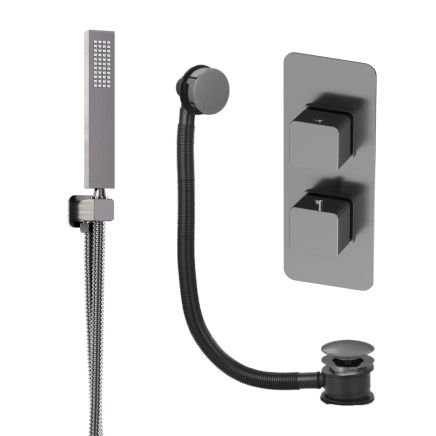 Liva Gunmetal Dual Outlet Shower Pack with Shower Handset & Overflow Bath Filler