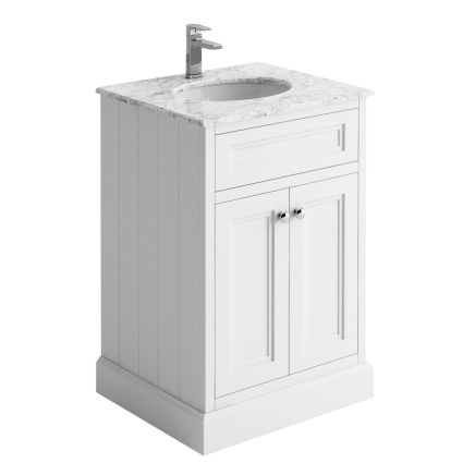 Richmond White Floor Standing Traditional Vanity Unit with White Marble Top 600mm