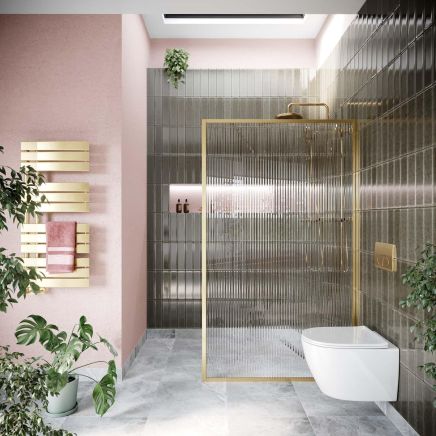 Amien Brushed Gold Framed Fluted Glass Shower Screen
