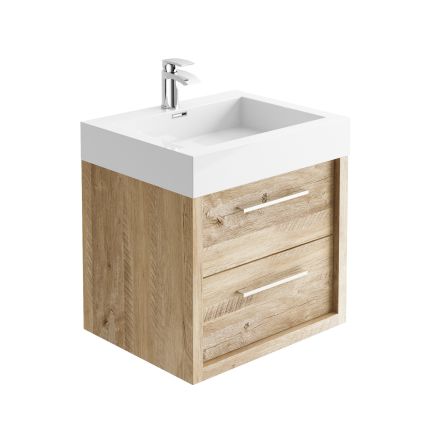 Winslow 600mm Wall Mounted Vanity Unit & Basin - Light Sawn Oak Effect