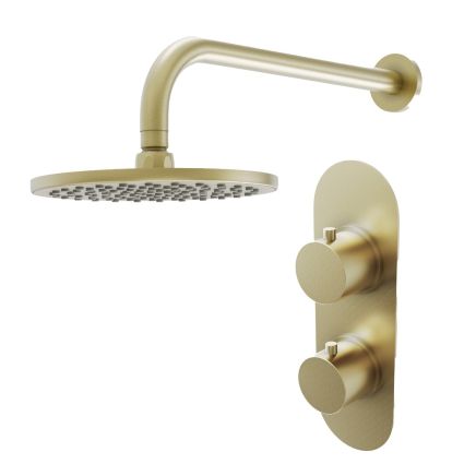 Elora Brushed Gold Round Concealed Valve Shower Head & Arm Pack