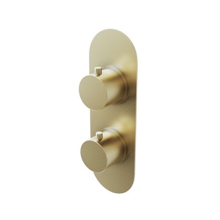 Elora Brushed Gold Round Dual Control Concealed Thermostatic Shower Valve With Dual Outlet