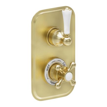 Warwick Brushed Gold Traditional Twin Concealed Thermostatic Shower Valve With Single Outlet