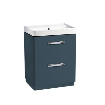 Tavistock Compass Oxford Blue Double Drawer Floor Standing Vanity Unit with Ceramic Basin 600mm