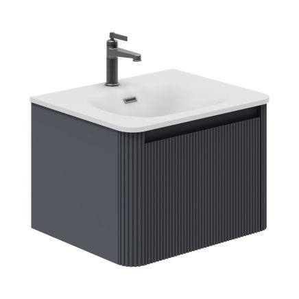 Wish Ribbed Wall Hung Vanity Unit in Charcoal with Ceramic Basin