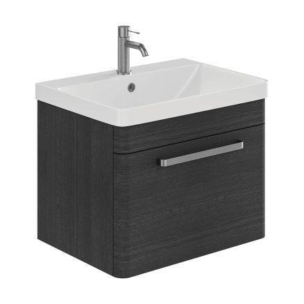 Esk Black Wall Hung Vanity Unit and Basin with Brushed Nickel Handles 600mm
