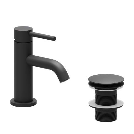 Elora Matt Black Mini Basin Mixer Tap & Waste