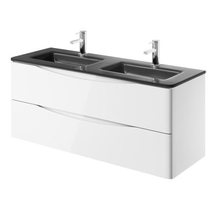 Erin Gloss White Wall Hung Vanity Unit with Grey Glass Basin 1200mm