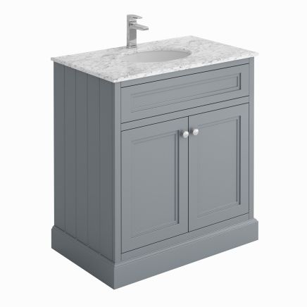 Richmond Light Grey Floor Standing Traditional Vanity Unit with White Marble Top 800mm